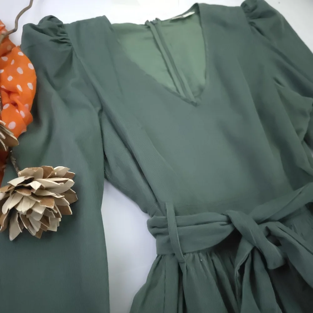 Laroque Orignal Green Corded Party Dress Chic Long Sleeve Sz L. - Picture 5 of 11